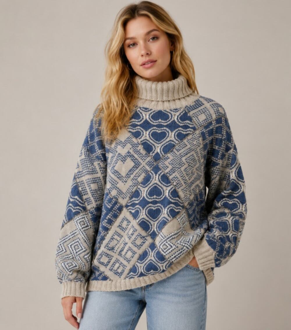 Vintage Express Tricot Ladies Turtleneck Sweater Ramie Cotton Sz M Cozy Grandma